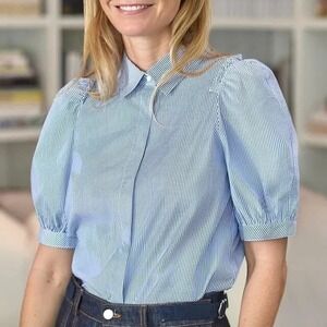 G.‎ Label Goop Nicole Puff Sleeve Seersucker Button Front Blouse Size 8